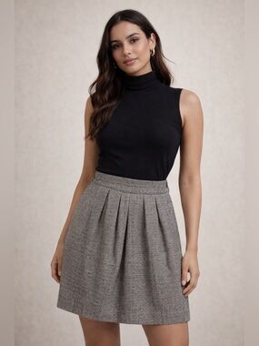 ROBERT RODRIGUEZ Size 4 Black & Cream Houndstooth Wool / Polyester Pleated Skirt